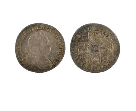 A George I Shilling dated 1723, first laureate and draped bust r. SSC in angles for the South Seas Company.  *CR:  Light lust