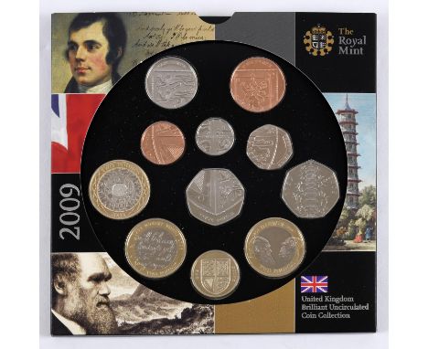 A Royal Mint 2009 brilliant uncirculated coin collection, eleven coins including the Kew Gardens 50p.  *CR:  As issued.  *BP 