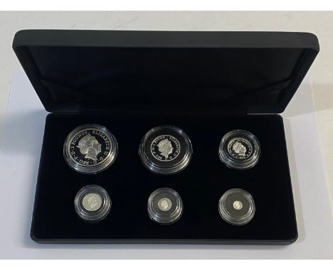 A Royal Mint 2021 six coin silver Britannia proof set comprising £2.00, £1.00, 50p, 20p, 10p and 5p. All in presentation case