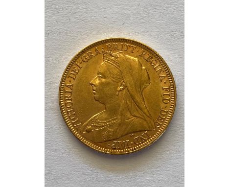 A Queen Victoria Sovereign, Old veiled bust l, dated 1897, M to the ground for the Melbourne Mint.  *CR:  Light rubbing to su