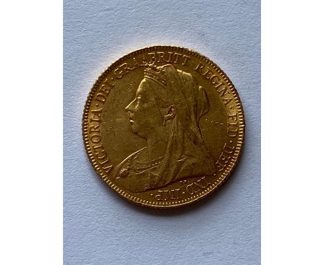 A Queen Victoria Sovereign, old veiled bust l. dated 1899.  *CR:  light surface marks and rubbing.  *BP 22.5% (18.75% plus VA