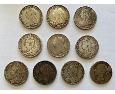 Queen Victoria, Crowns for 1889 (2), 1890 (2), 1893 (LVI), 1897 (LXI) and another with rim obscured, 1898 (LXI), 1900, and an