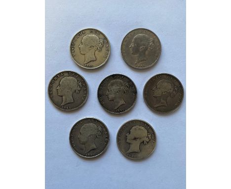 Queen Victoria Halfcrowns, young head l, crowned shield of arms for 1840, 1842, 1844, 1845, 1846, 1849, 1850. 7 coins.  *CR: 
