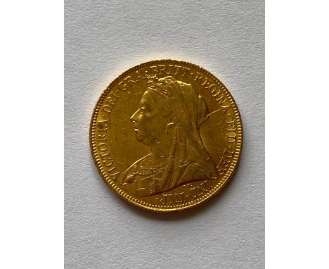 A Queen Victoria Sovereign, old veiled bust l. dated 1901. M to the ground for the Melbourne Mint.  *CR:  light surface marks