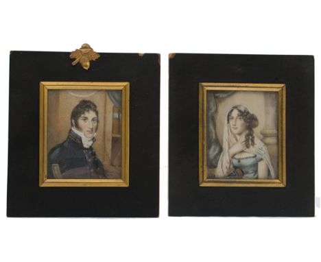 A similar pair of miniature watercolour portraits on ivory, depicting Surgeon Commander Richard Conby (HMS Pelican) and Chari