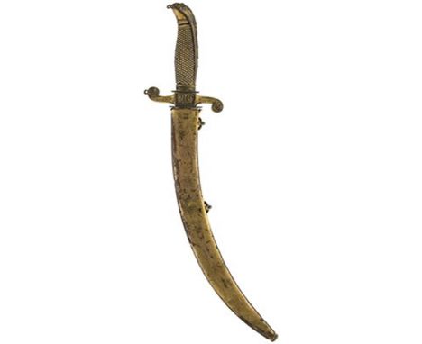 A Georgian Naval Officer's dirk by Salter, 31.5cm sharply curved blued and gilt blade, faded, decorated with scrolling foliag