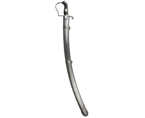 A 1796 Pattern Light Cavalry Trooper's sword, 83cm sharply curved blade stamped with a crown over 1 just above the forte, fur