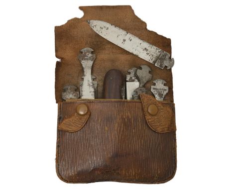 A set of Bonsa leather cased gun tools, retailed by Alcock of Melbourne, together with another similar set.