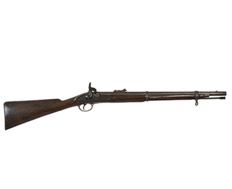 A .577 percussion rifled carbine, 24inch sighted barrel fitted with ramp and ladder rear sights, salt and pepper pitting, bor