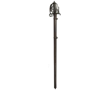 A Victorian Scottish basket hilted broadsword by Wilkinson, 81cm double fullered blade bearing an etched maker's panel and th