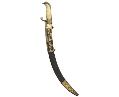 A Georgian Naval Officer's dirk by Charlton, 42cm sharply curved blade decorated with scrolling foliage, a stand of arms and 