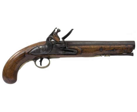 A scarce 10-bore flintlock Heavy Dragoon pistol of Waterloo interest, 9inch barrel, border engraved bevelled lock stamped wit