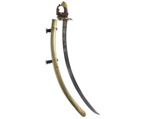 An 1803 Pattern Infantry Officer's sword, 82cm sharply curved blade decorated with stands of arms, Royal arms, and a crowned 