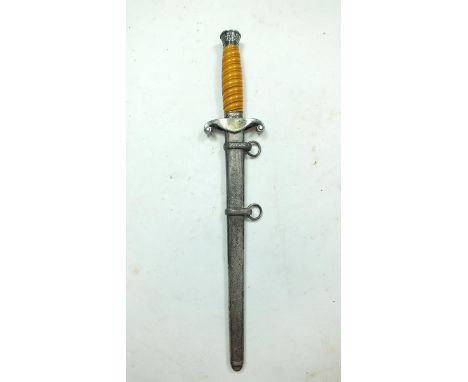 A German Army Officer's dagger, 25.5cm flattened diamond section blade, regulation plated hilt with orange celluloid grip, co