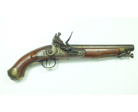 An flintlock East India Company New Land Pattern pistol, 9inch barrel with various Ordnance and Inspectors stamps, border eng