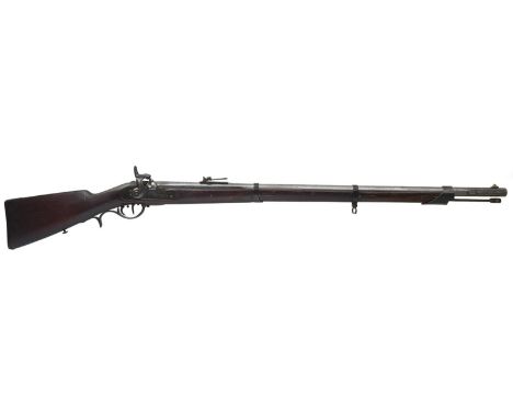 A .750 German percussion service rifle, 35inch sighted barrel fitted with ramp and ladder rear sights, the lock stamped AMBER