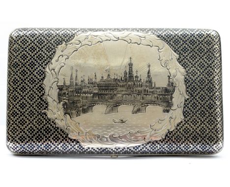 A 19th Century Russian niello silver cigarette box, Moscow 1862(?), maker's mark AC (possibly for Aleksei Stepanov), assay ma