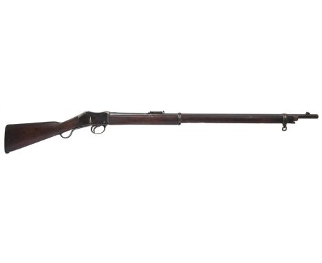 A .577 Martini Henry rifle, 32.5inch barrel fitted with ramp and ladder rear sights and bearing Belgian proof marks at the br