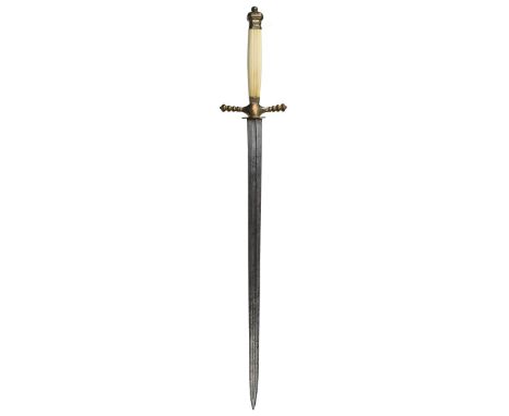 A late 18th or early 19th Century Georgian Naval Officer's dirk, 35cm flattened diamond section blade, fullered along its ent
