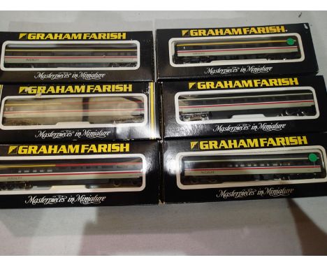 Rake of six N gauge Farish, Intercity coaches, in very good to excellent condition, wear to boxes, some wrong box. UK P&amp;P