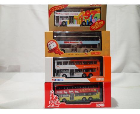 Four Corgi Classics Konloon Motor Bus vehicles, 43221, 43208, 44403 and 43203, all in near mint condition, slight storage wea