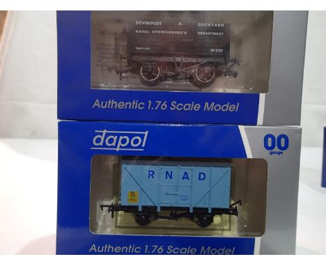 Two OO gauge Wessex wagons/ Dapol military related wagons; RNAD van 116/127 limited edition and RN Devonport dockyard 8/128 l