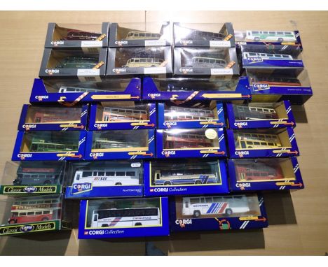 Twenty six Corgi buses and coaches, mostly in near mint condition, storage wear to some boxes. UK P&amp;P Group 1 (£16+VAT fo