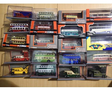 Twenty Corgi OOC buses and coaches, all in near mint condition, boxes with slight storage wear, some boxes have white card sl
