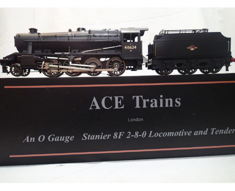 Ace Trains O gauge class 8F satin black, 48624, Late Crest, in near mint condition, storage wear to box. UK P&amp;P Group 1 (