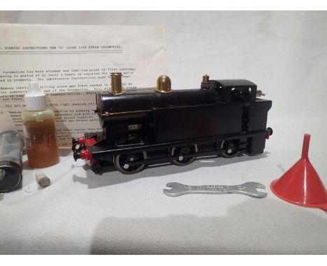 Live Steam O gauge Leech/Burtons, 0.6.0 Jinty type locomotive, spirit fired, appears little used, plain black, in very good t