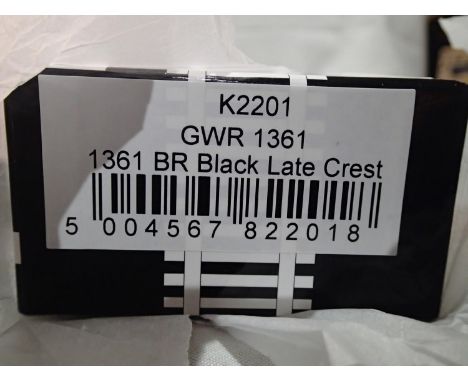 OO gauge Kernow model rail K2201, class 1361 GWR saddle tank, BR Black, Late Crest, 1361, as new, tissue wrapped. UK P&amp;P 