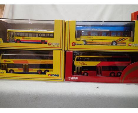 Four Corgi Classics Hong Kong City bus vehicles, 42803, 44504, 44503 and 42707, all in near mint condition, slight storage we