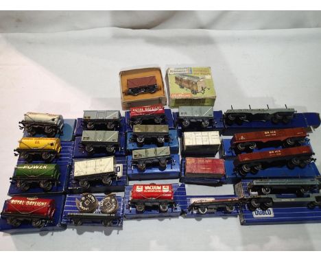 Nineteen OO scale Hornby Dublo wagons, boxed, mostly in good condition, plus Kitmaster motorised van. UK P&amp;P Group 1 (£16