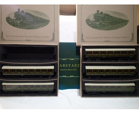 Darstaed O gauge, set of five Southern Region coaches, all with lights and interiors, in near mint condition, outer box has w