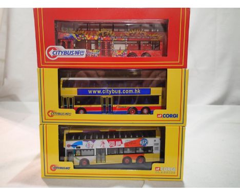 Three Corgi Classics Hong Kong City Bus vehicles, 44510, 44507 and 43204, all in near mint condition, slight storage wear to 