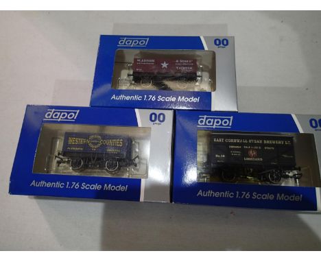 Three OO gauge Wessex wagons, Dapol limited edition wagons, East Cornwall Brewery- 066/140, Western Counties- 077/112, WJ Sta