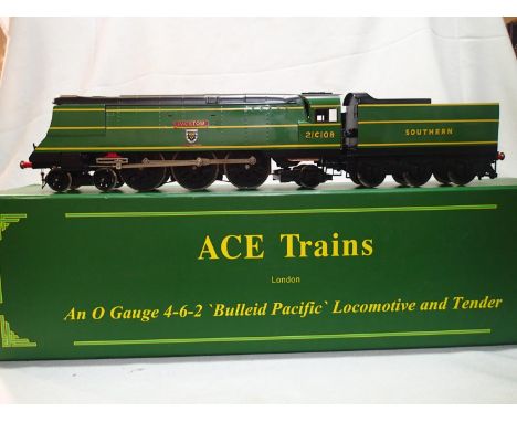 Ace Trains O gauge Bullied Pacific Padstow 21C108, Southern Green, in near mint condition, storage wear to boxes. UK P&amp;P 