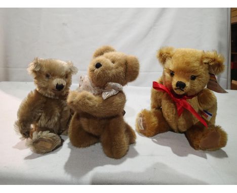 Three bears; Boyds kneeling bear Hope with labels, Deans Mohair Blonde with labels and Chad Valley, possible no label. UK P&a