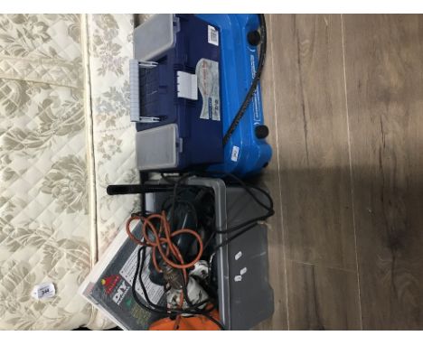 BOX OF ELECTRICAL TOOLS & CAMPING STOVE