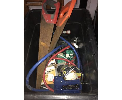 BOX OF TOOLS & LADDERS