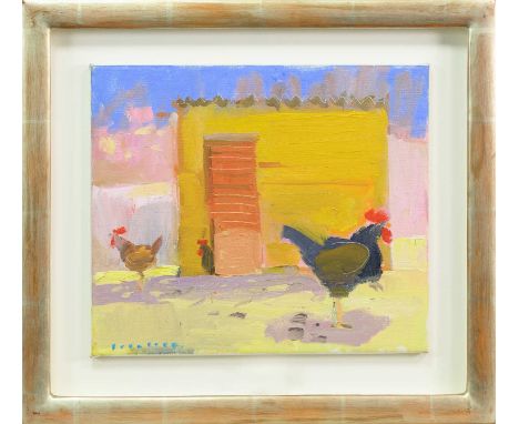 * GLEN SCOULLER RSW RGI DA (SCOTTISH b. 1950), HEN HOUSE oil on canvas, signed, titled labels versomounted, framed and under 