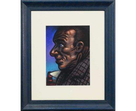 * PETER HOWSON OBE (SCOTTISH b. 1958), PORTRAIT WITH LIGHTHOUSE pastel on paper, signedmounted, framed and under glassimage s