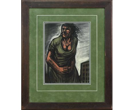 * PETER HOWSON OBE (SCOTTISH b. 1958), LONE WOMAN pastel on paper, signedmounted, framed and under glassimage size 28cm x 20c