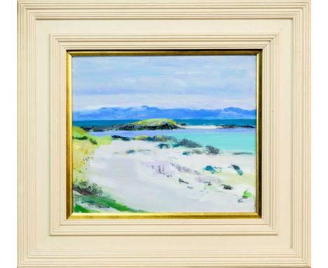 * IRENE LESLEY MAIN (SCOTTISH 1959 - 2023), BEN MORE FROM IONA  mixed media on board, signed, titled label versoframed and un