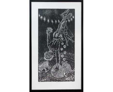 * STEVEN CAMPBELL (SCOTTISH 1953 - 2007), SNAIL CIRCUS : THE BROKEN SHELL SCAM limited edition woodcut print on paper, signed