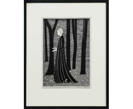 * HANNAH FRANK (SCOTTISH 1908 - 2008), WOMAN IN TREES  lithograph on paper, signedmounted, framed and under glassimage size 3