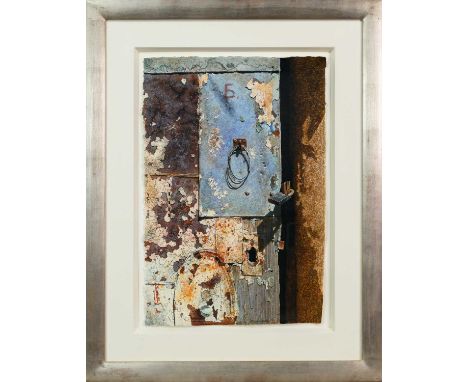 * ANGUS MCEWAN RWS RGI RSW (SCOTTISH b .1963), PATCHWORK DOOR watercolour on paper, signed, titled label versomounted, framed