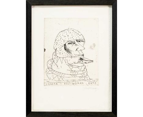 * JOHN BELLANY CBE RA HRSA (SCOTTISH 1942 - 2013), CONGER EEL WOMAN EATS artist's proof etching on paper, signed and inscribe