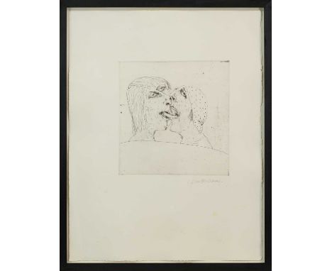 * JOHN BELLANY CBE RA HRSA (SCOTTISH 1942 - 2013), THE KISS II etching on paper, signedmounted, framed and under glassimage s