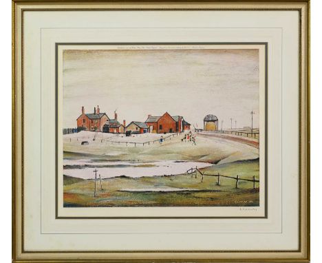 * LAURENCE STEPHEN LOWRY RBA RA (BRITISH 1887 - 1976) LANDSCAPE WITH FARM BUILDINGS limited edition lithograph on paper, sign